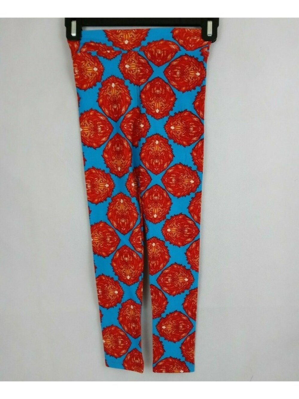 New LuLaRoe Leggings Blue With Redish Orange Lions Design Kids Size L/XL